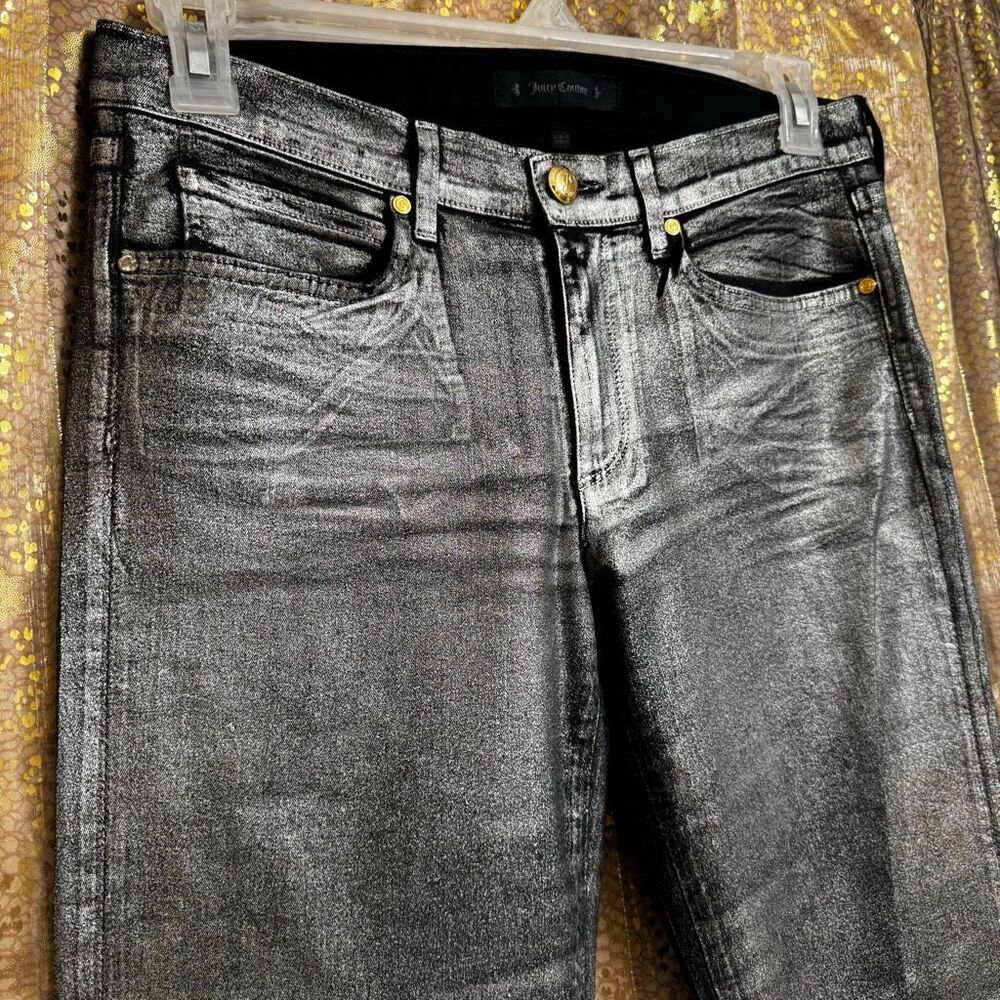 Juicy Couture Silver Metallic Coated Stretch Skinny Jeans Size 30 - Picture 6 of 12
